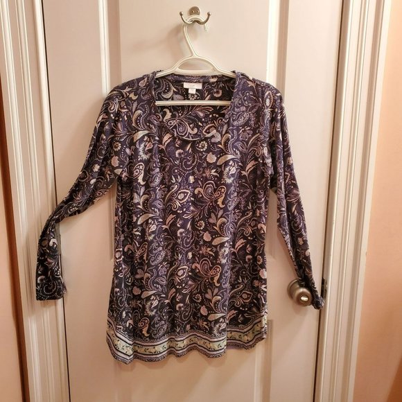 J.Jill Long Sleeve Tunic, Women's Top, Size S, Blue Floral Scoop Neck - Picture 5 of 8